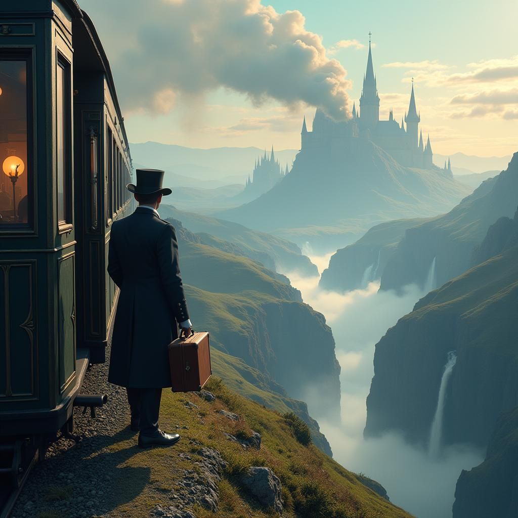 Ethereal Train Journey in Dreamlike Landscape