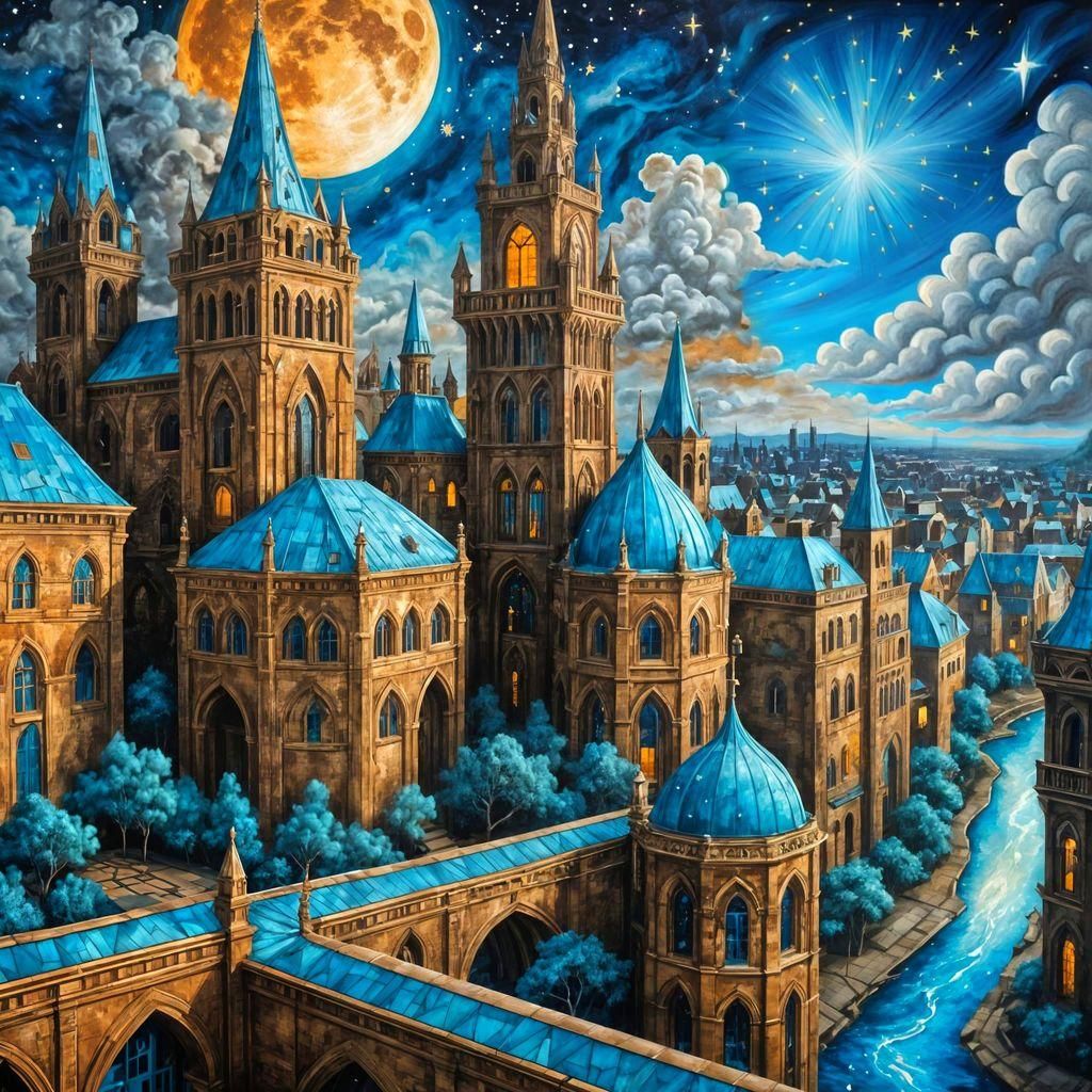 Utopian Village Chalk Art with Blue Sky