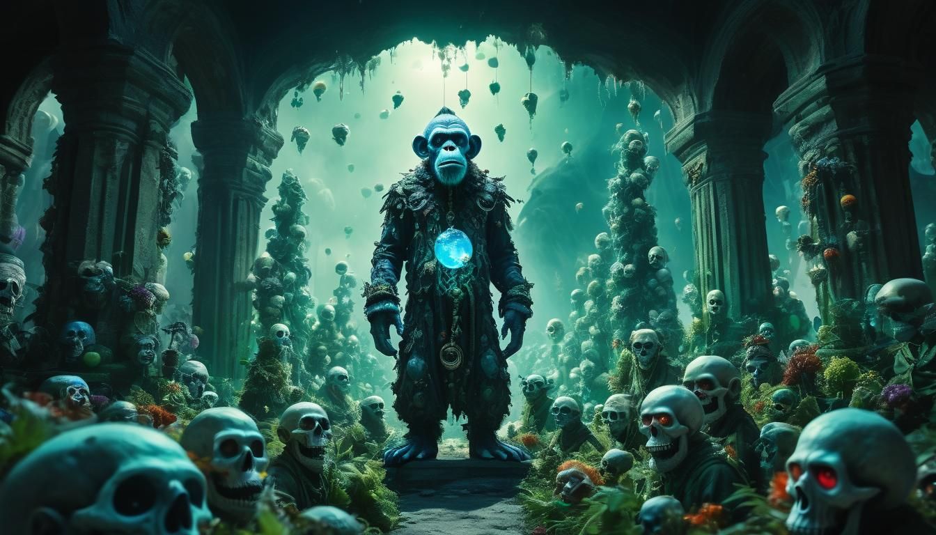 Surrealistic Zombie Monkey Dreamscape in Varo/Klee Style