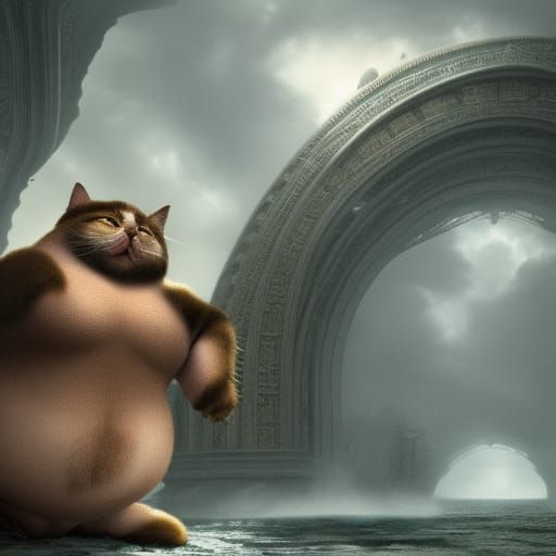 Overweight Cat in a Detailed Digital Painting