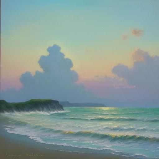 Serene Seascape Painting in Impressionist Style
