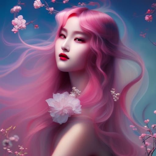 Iridescent Girl Holding Rose in Dreamcore Anime Style