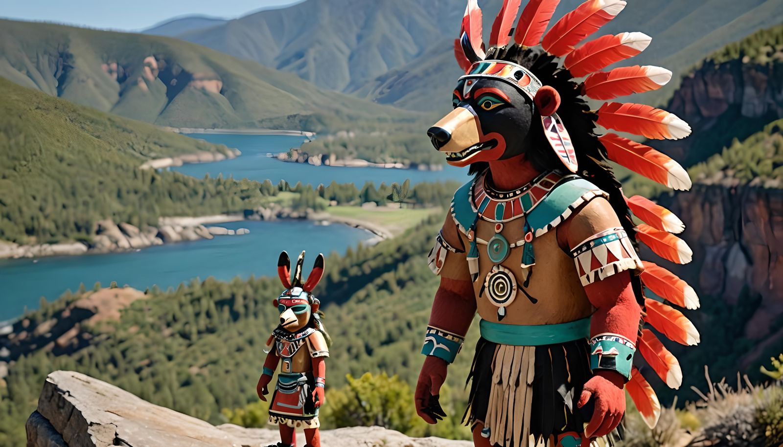 Hopi Bear Kachina Doll on Mountain