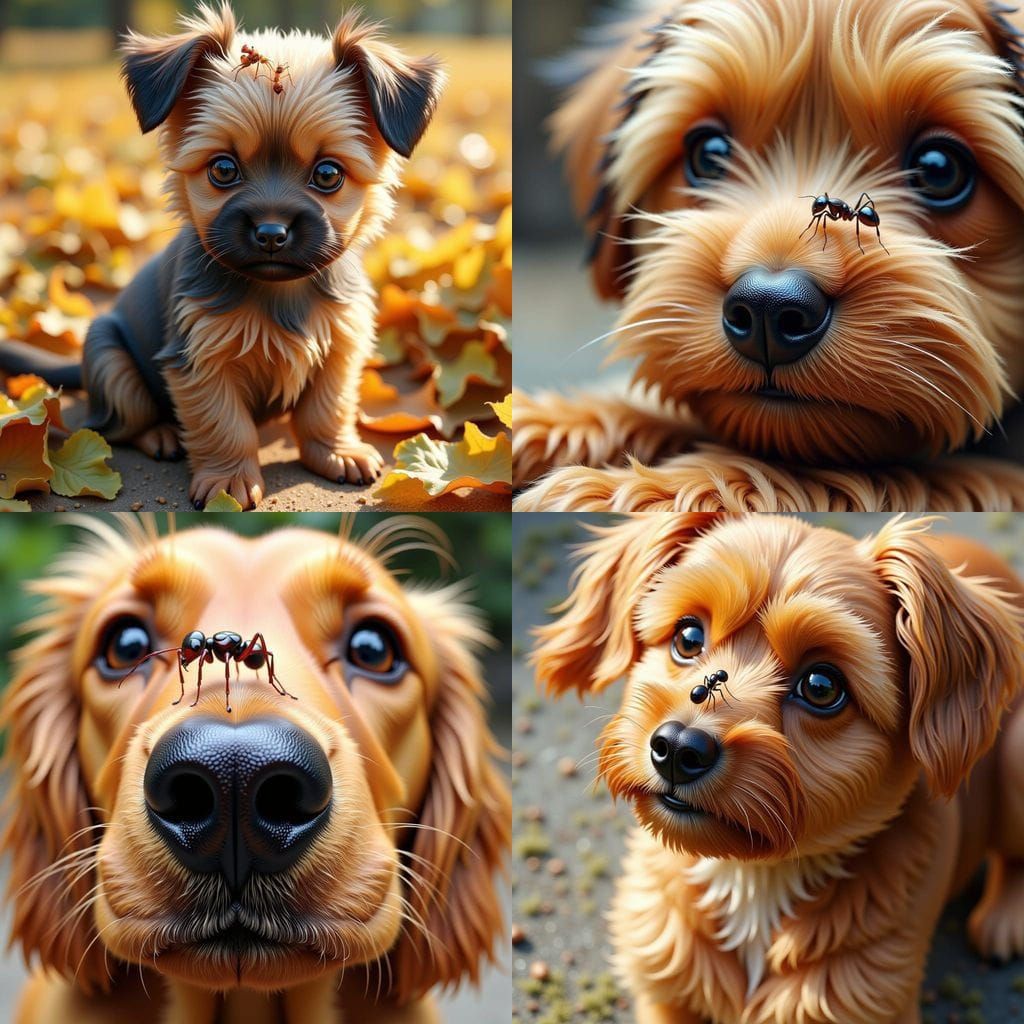 Cute Ant on Dog's Nose, Whimsical Art Style