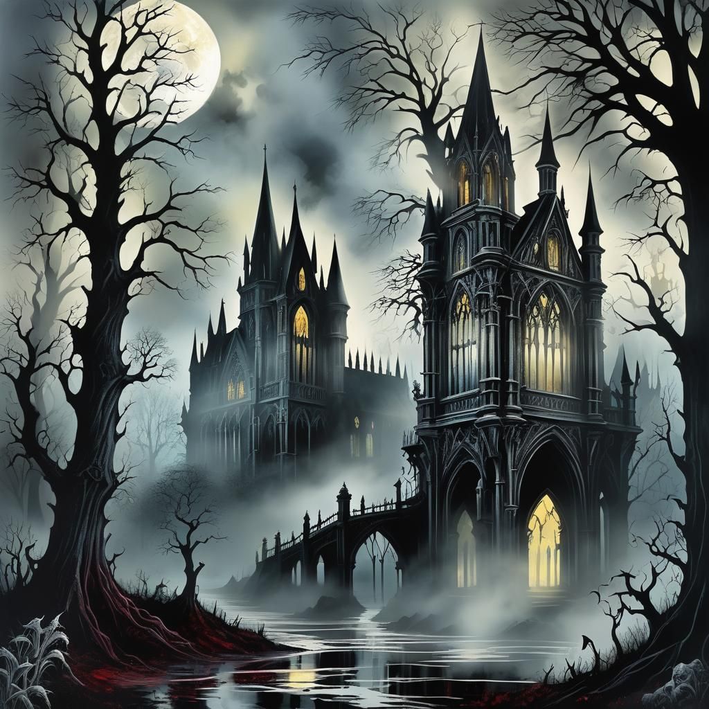 Gothic Horror Dreamscape Landscape with Intricate Details