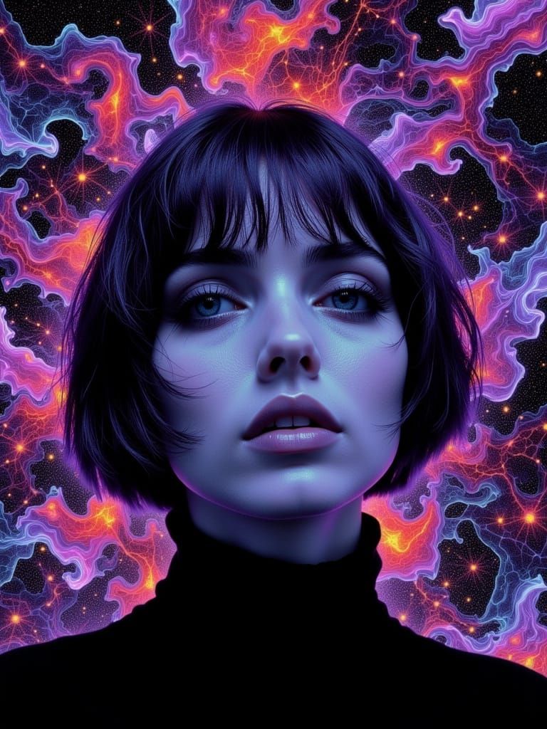 Surreal Gothic Portrait of Woman with Purple Hair