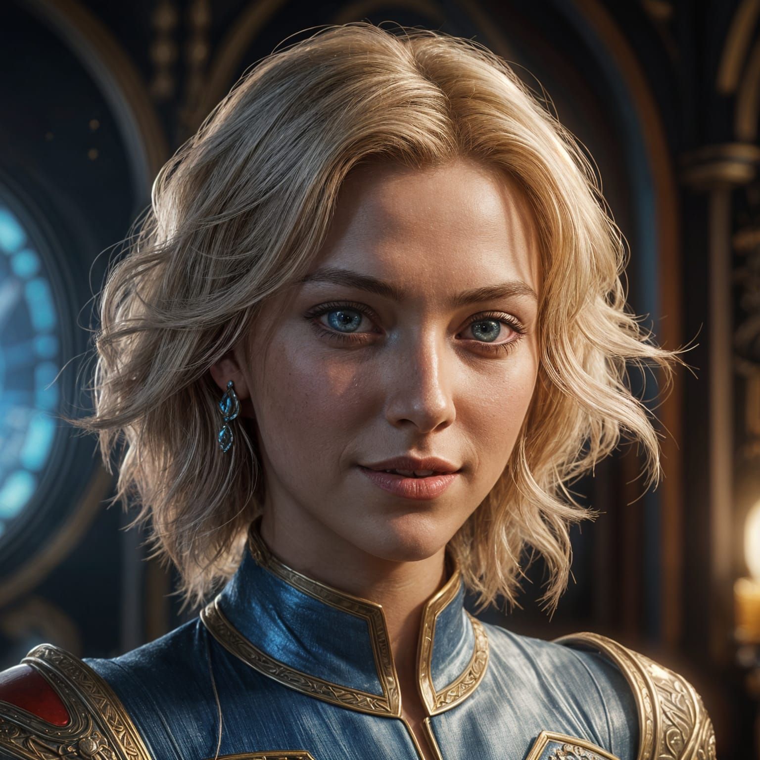 Blonde Pleiadian Commander Portrait in Dynamic Lighting