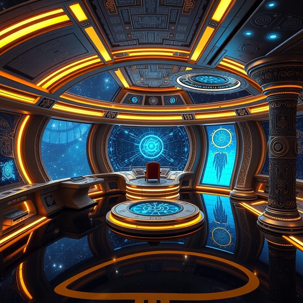 Majestic Hybrid Starship Command Deck in Ancient Meets Moder...