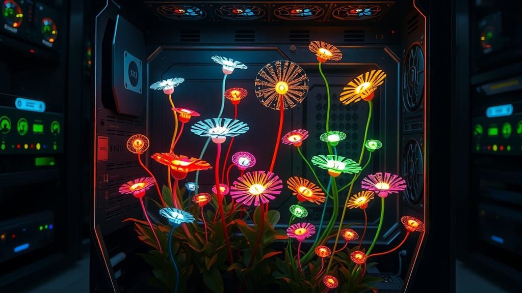 Cyber-Daisies in Futuristic, Photoillustrative Style