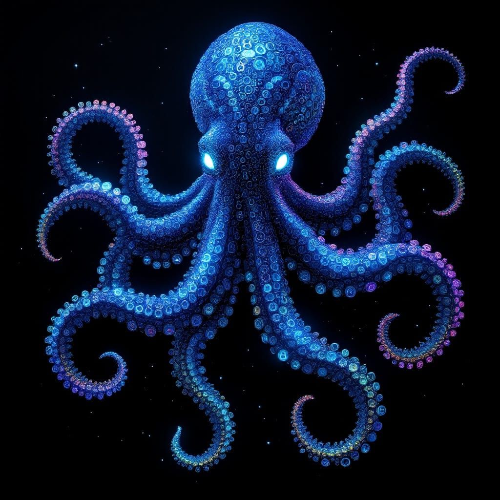 Ethereal Octopus Formed from Swirling 8s in Iridescent Hues