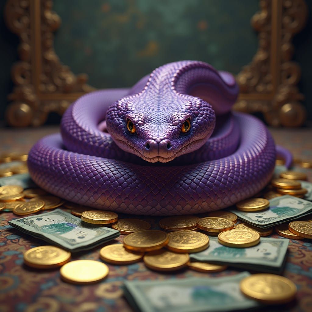Purple Serpent Reclines on Golden Treasure