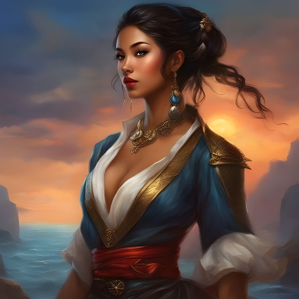 Beautiful Asian Pirate with Penguin Companion