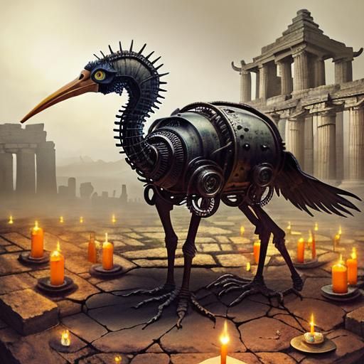 Surreal Steampunk Cult Ritual in Stone Temple