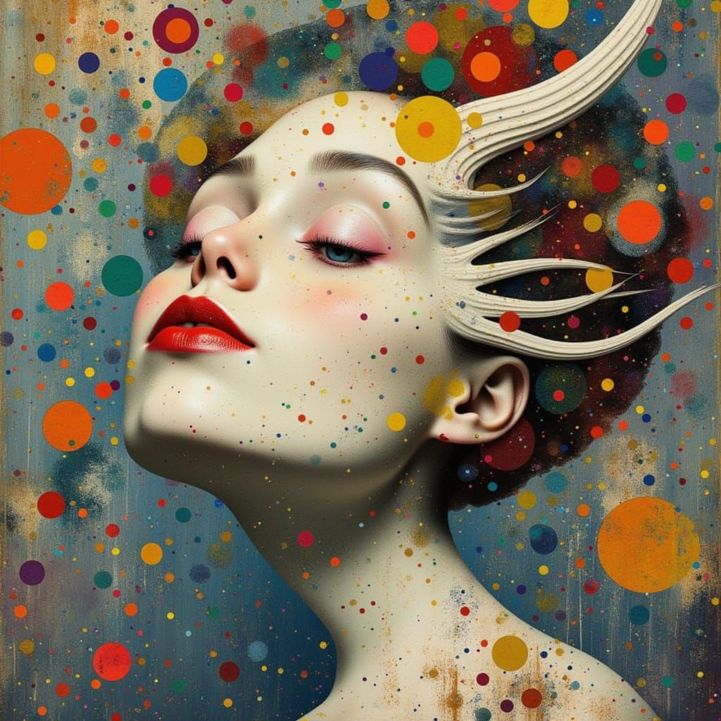 Abstract Dragon Silhouette Through Flowers, Cubist Style