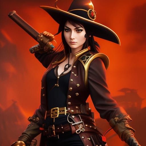 Steampunk Female Pirate Portrait in Gothic Art Style