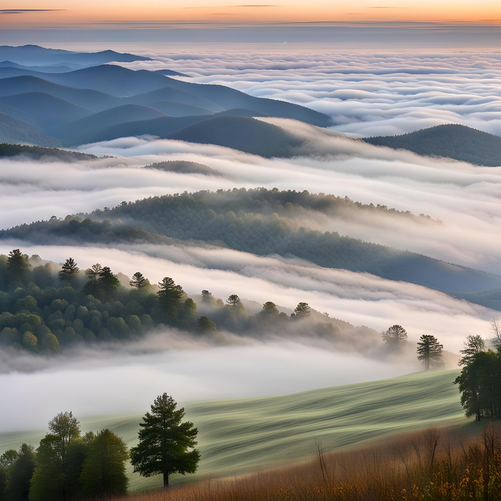 Vista, Appalachian Mountains, ground fog, dawn
