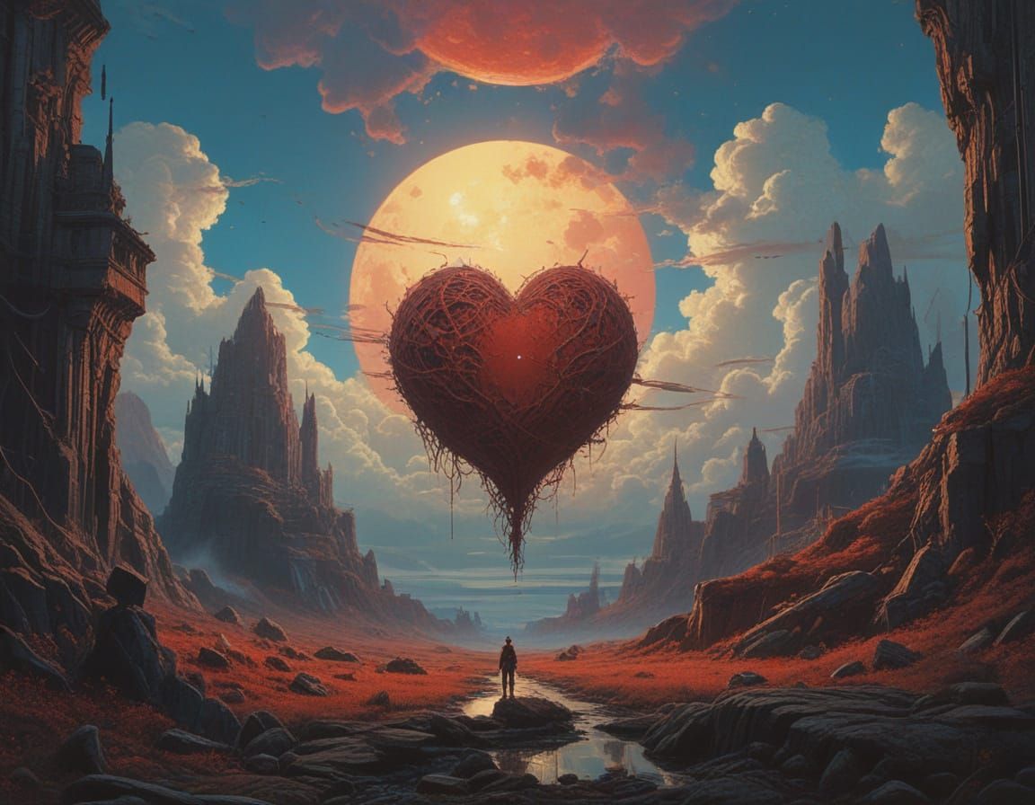 Romantic Cosmic Heart Soars in Dreamy Digital Art