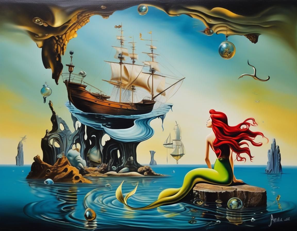 Surreal Little Mermaid Ariel in Dali Style