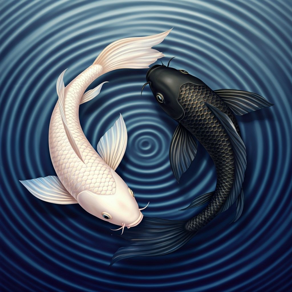Yin Yang Koi Fish in Sumi-e Style