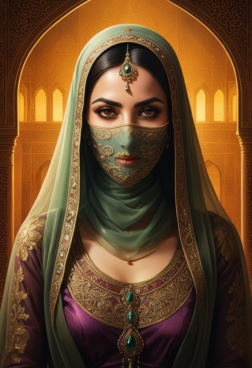 Elegant Scheherazade Portrait in Arabian Nights Regalia