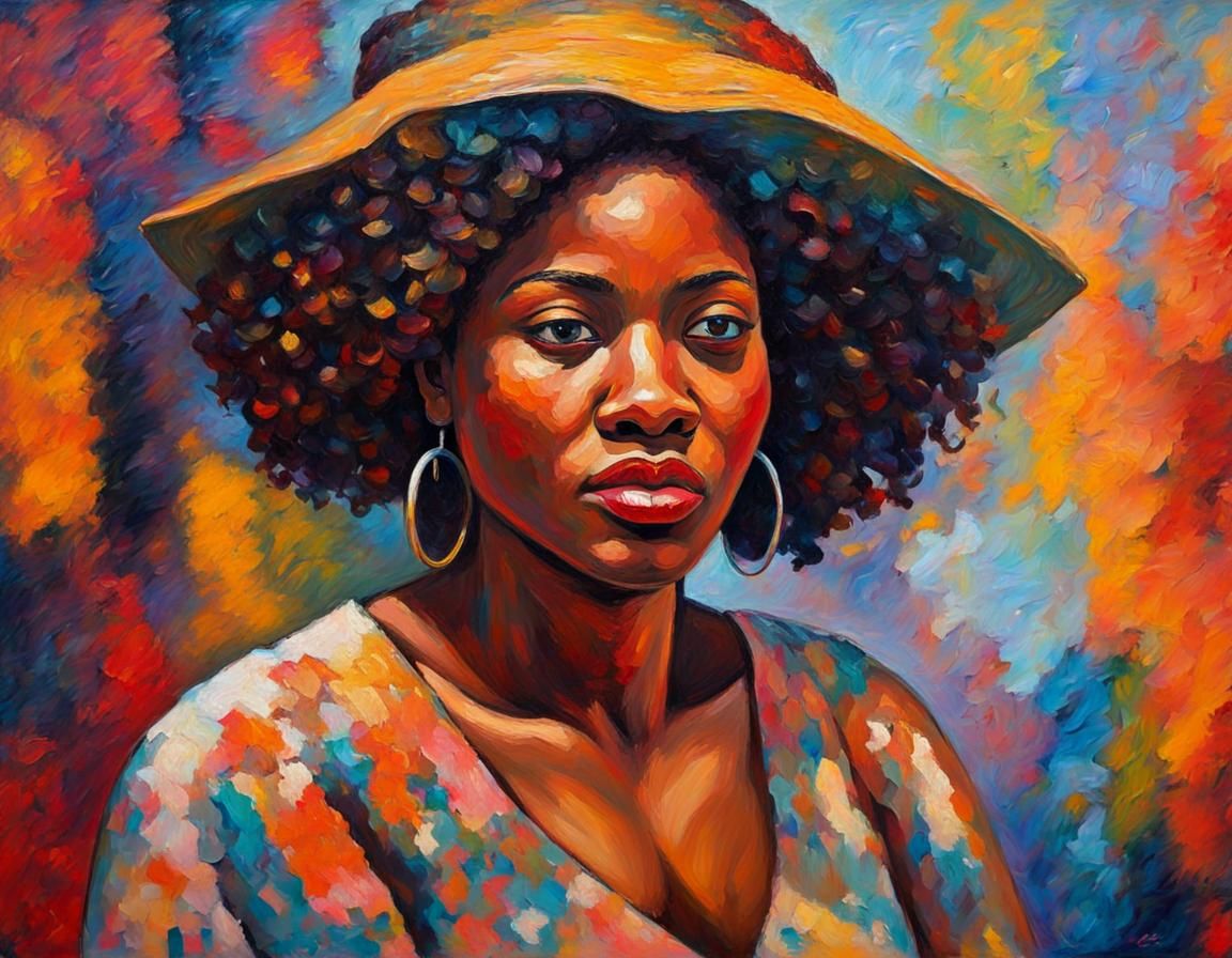 Black Woman in Expressionist Neo-Impressionist Oil Painting