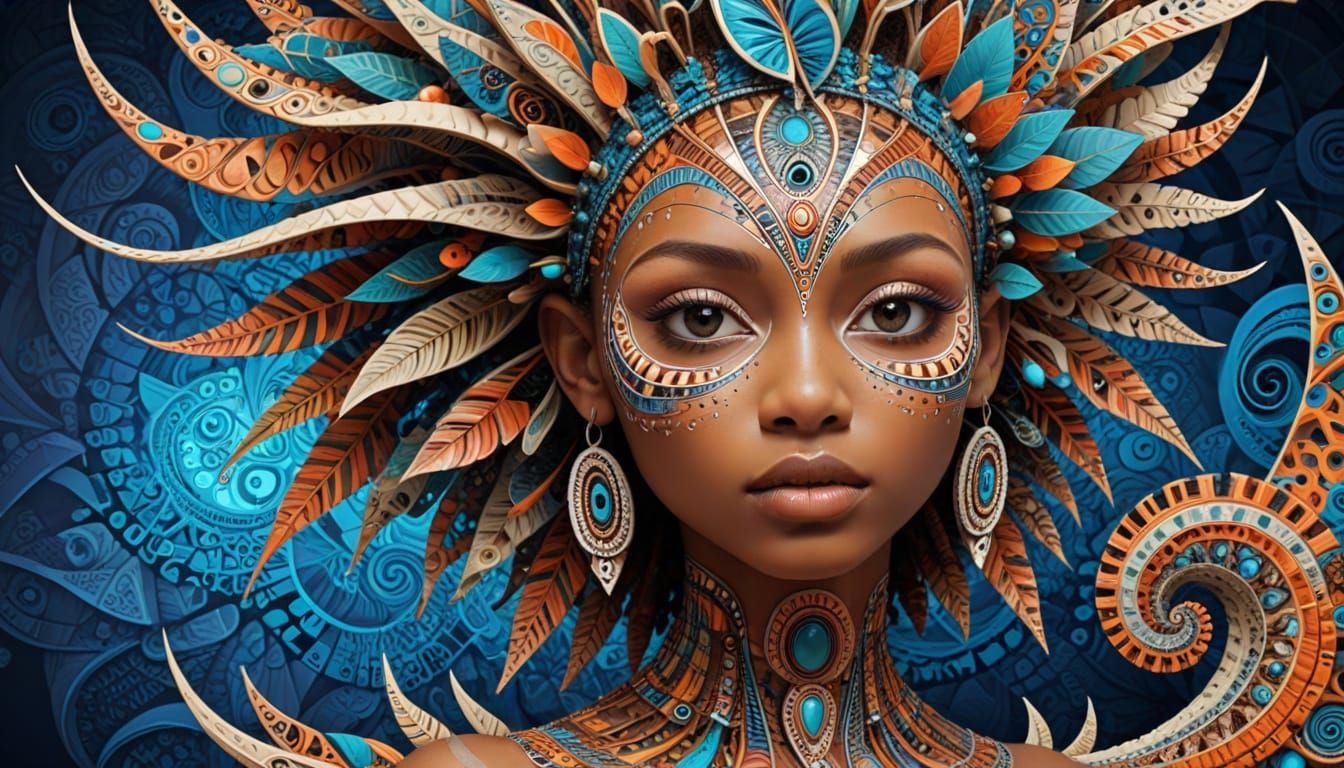 Surreal Afrofuturist Malagasy Art with Fractal Patterns