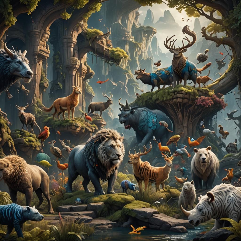 Fantastical Animals in Detailed Matte Painting