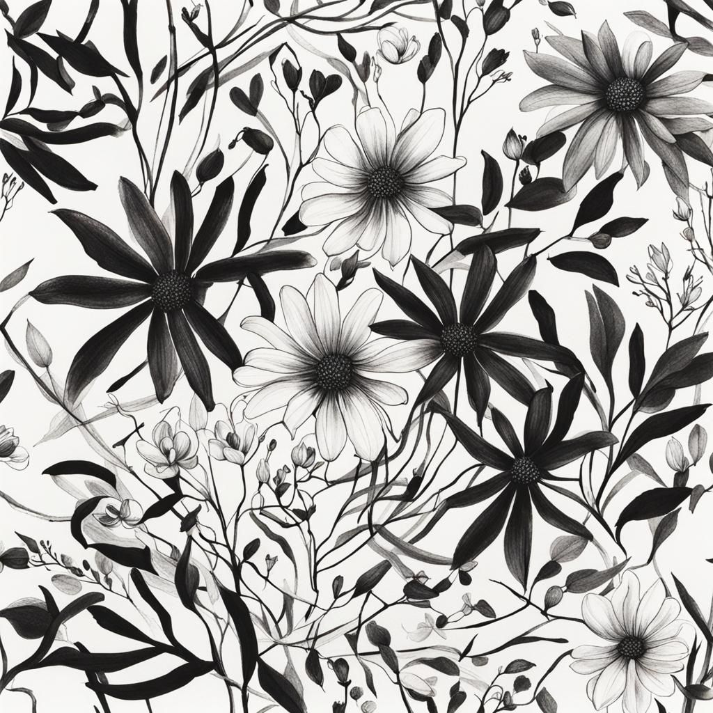 Monochrome Botanical Drawing with Calligraphy Ink