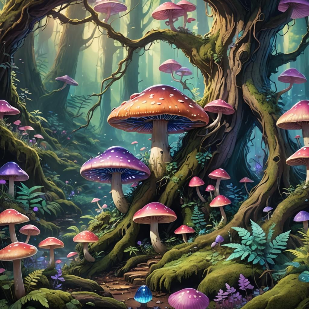 Enchanting Mushroom Kingdom: Fantasy Art in Forest