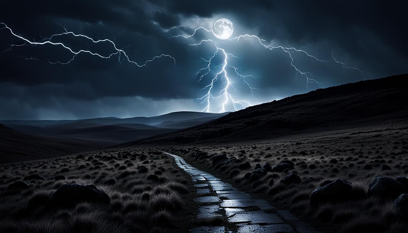 Figure Runs Across Moorland Under Moonlight