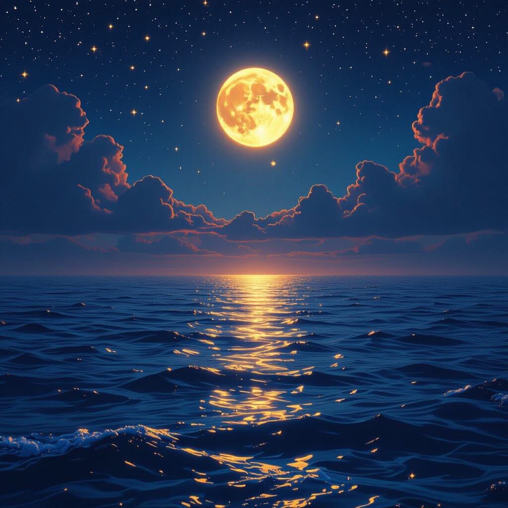 Ocean at Night Under Starry Sky as Matte Painting