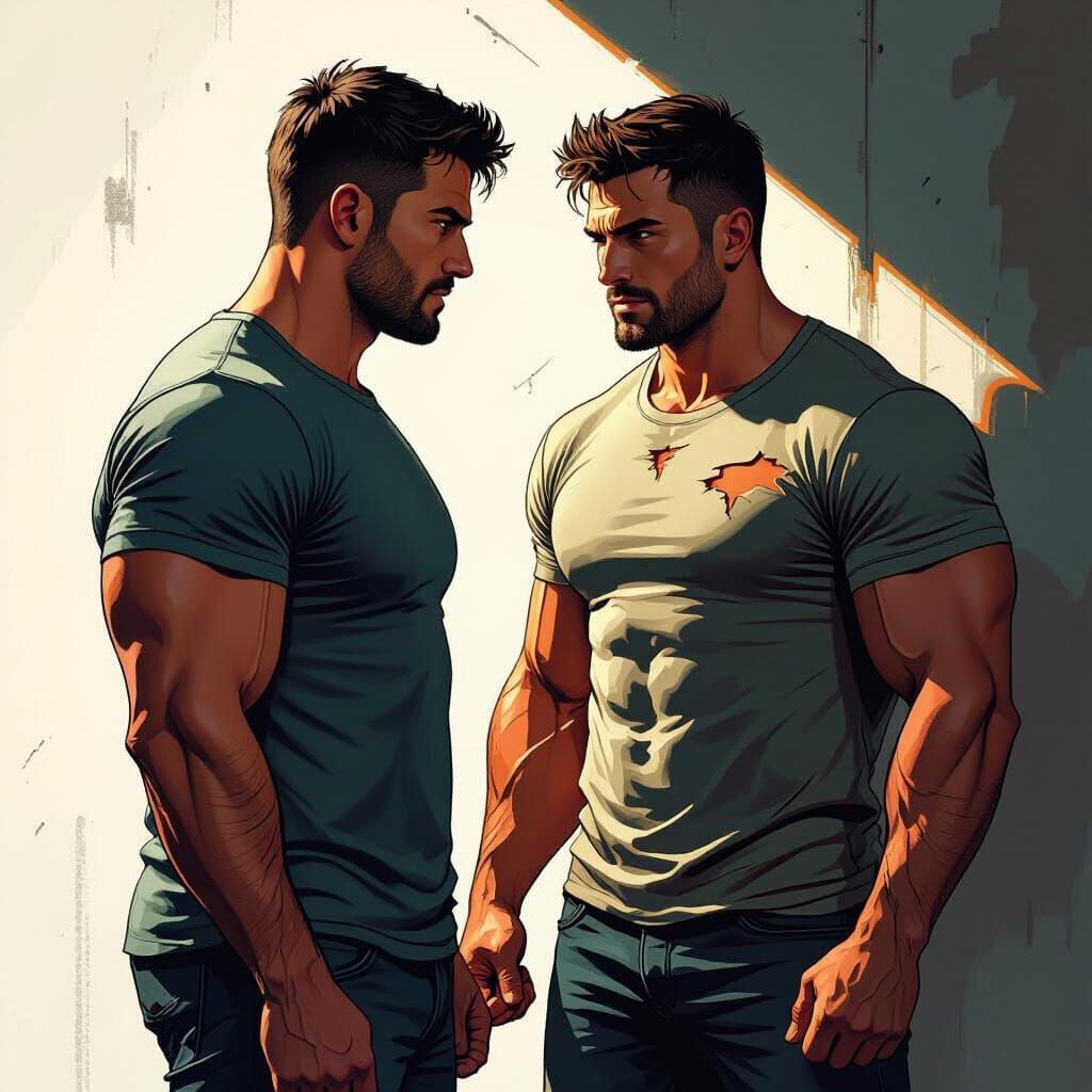 Muscular Man in Ripped Shirt, Comic Art Style