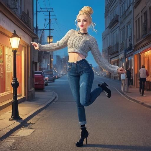 Joyful Woman Dancing in Street: Marker and Pencil Art