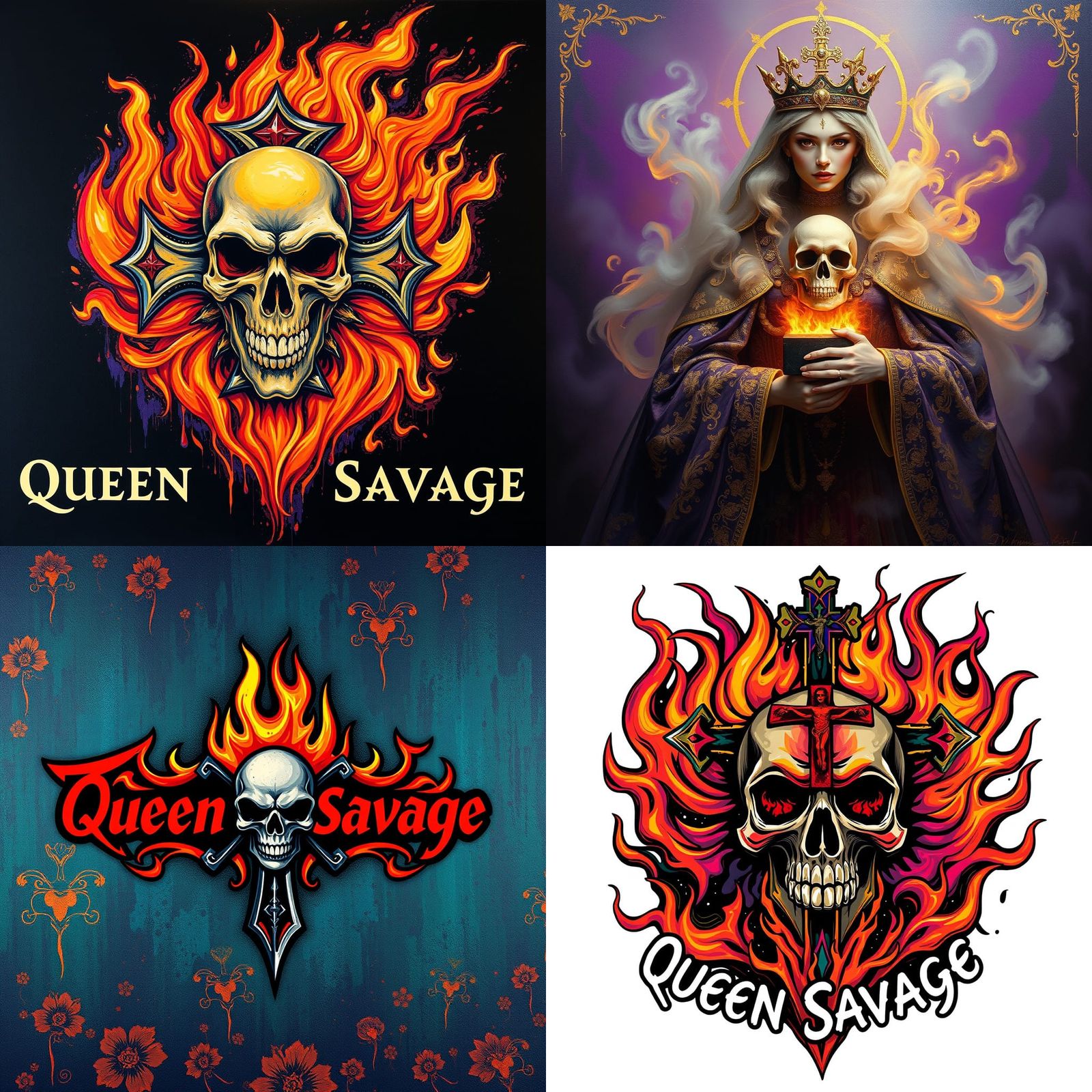 Queen Savage Logo with Skull and Flames