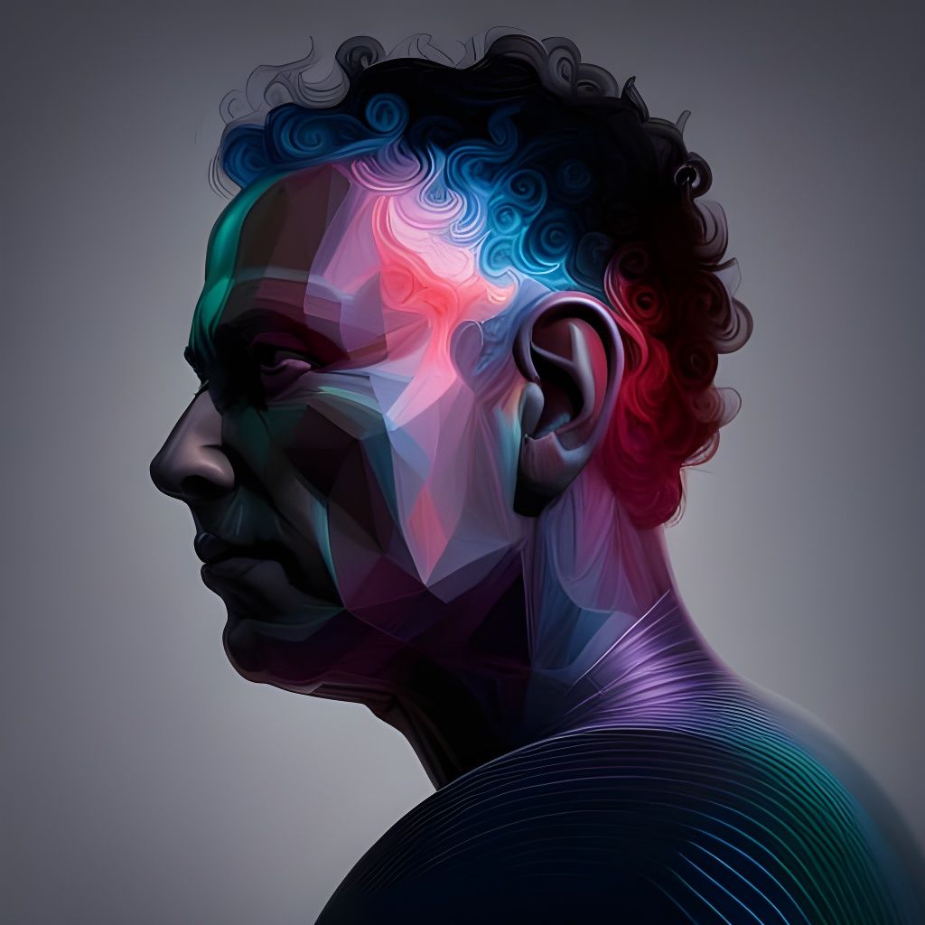 Obsidian Dissolving Head Portrait in Dreamy Style