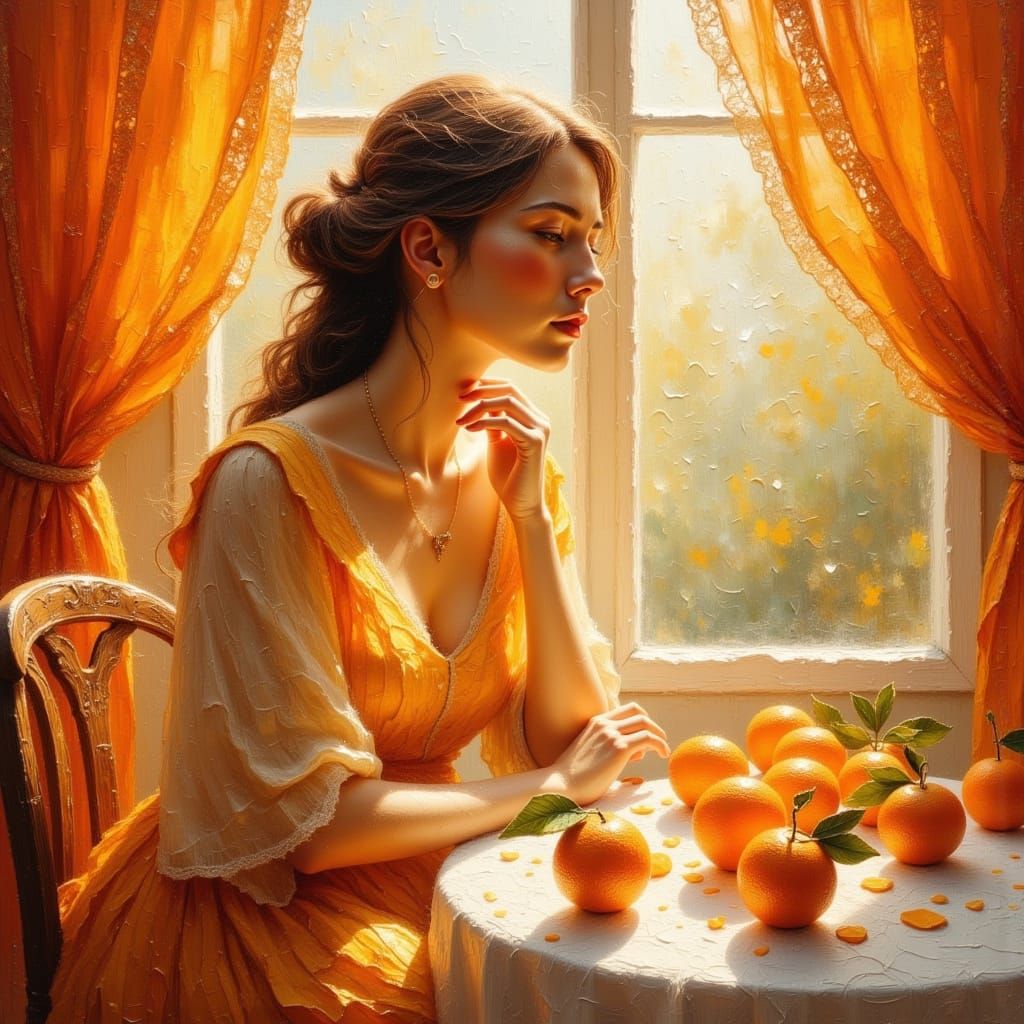 Impressionistic Woman with Lace Oranges in Orange Sunlight