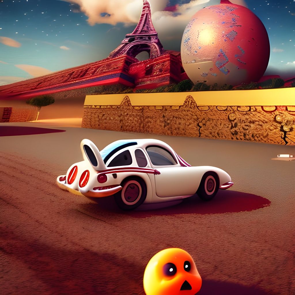 Surreal Desertscape with Eiffel Tower and Rubber Duck