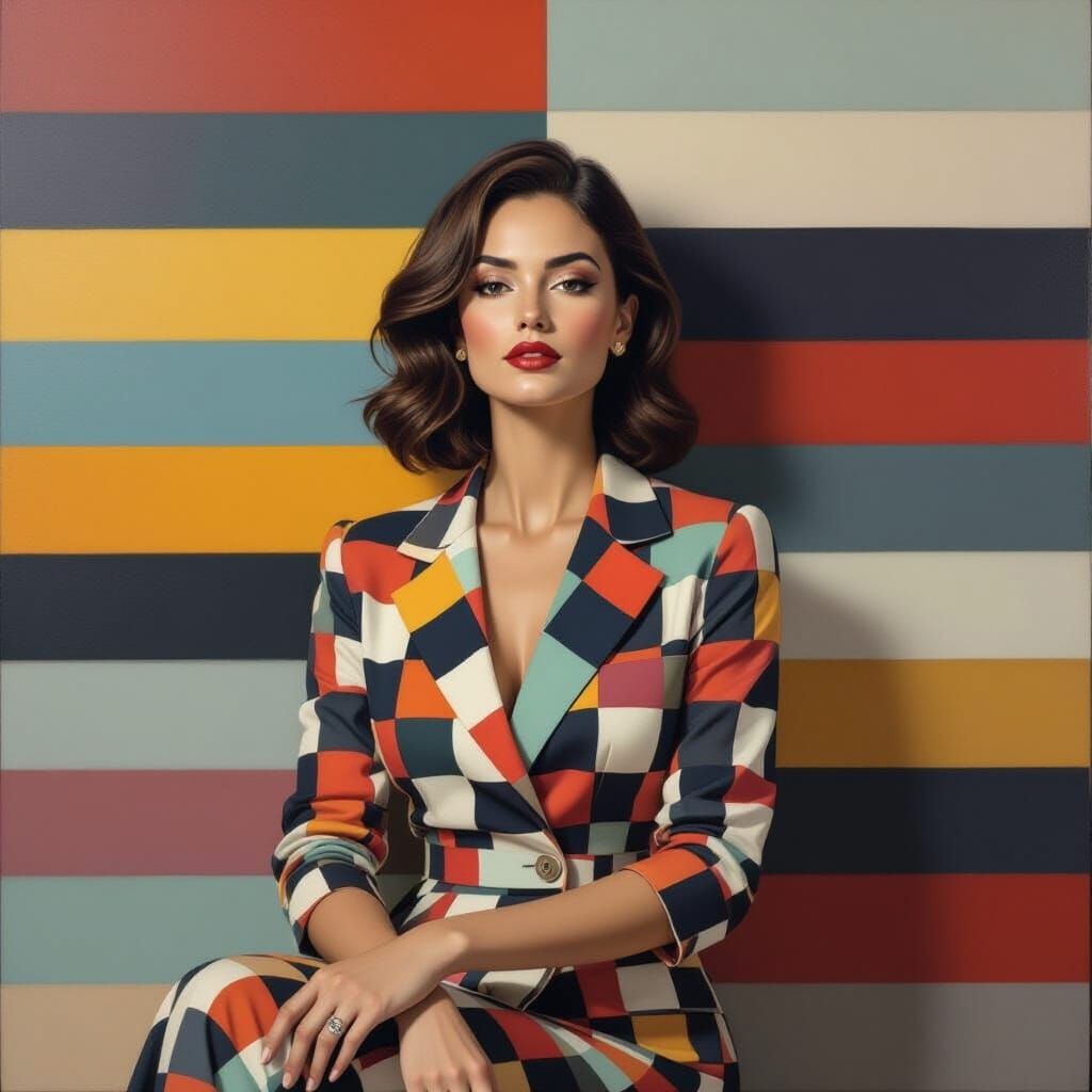 Abstract Women in Geometric Optical Art Style