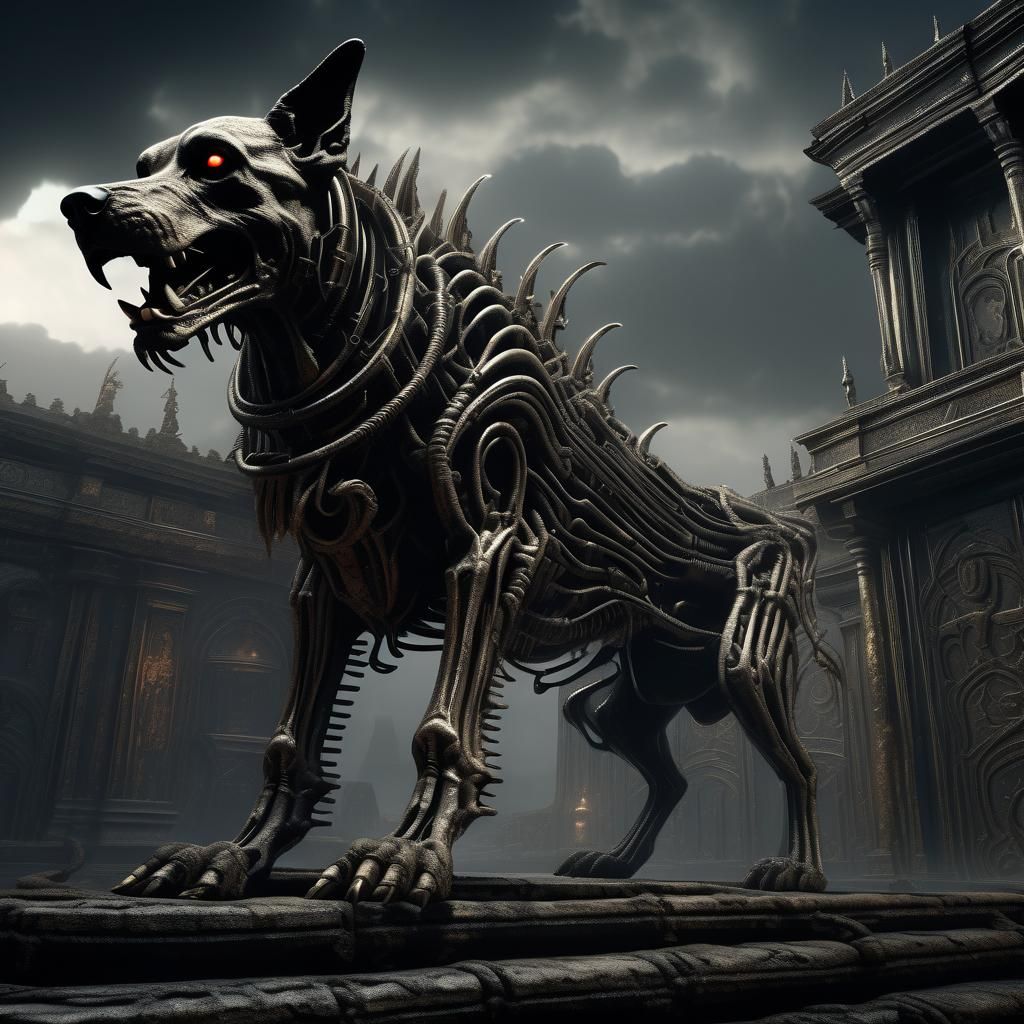 Hyperrealistic Hell Hound in Dramatic Horror Aesthetic