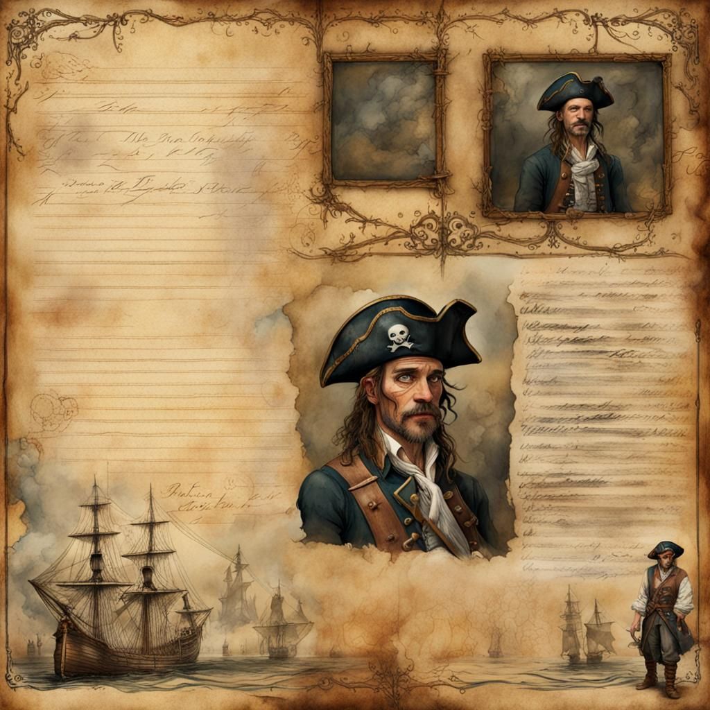 Old Pirate and Map in Watercolor Style