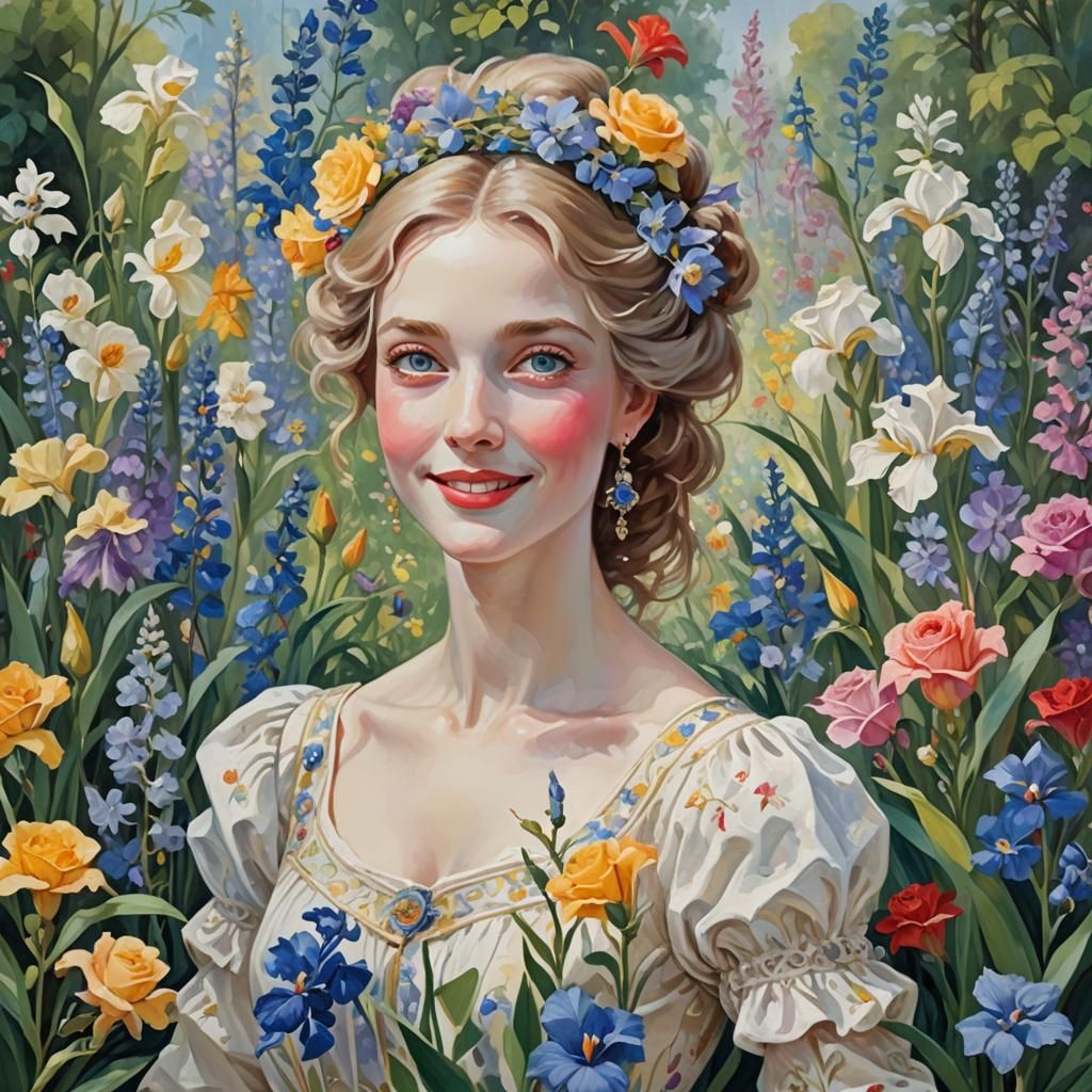 Smiling Lady in Botanical Garden Concept Art