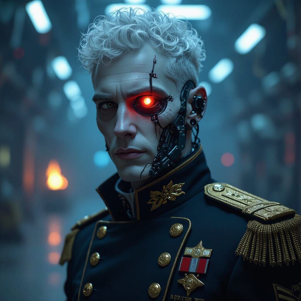 Cybernetic Operative in Gothic Uniform, Oil Painting Style