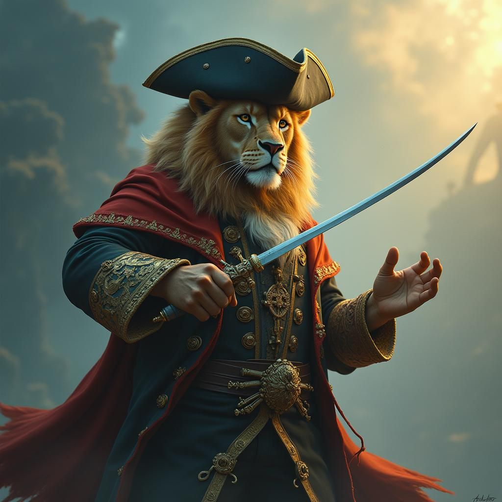 Lion Swashbuckler in a Magical Realm Painting