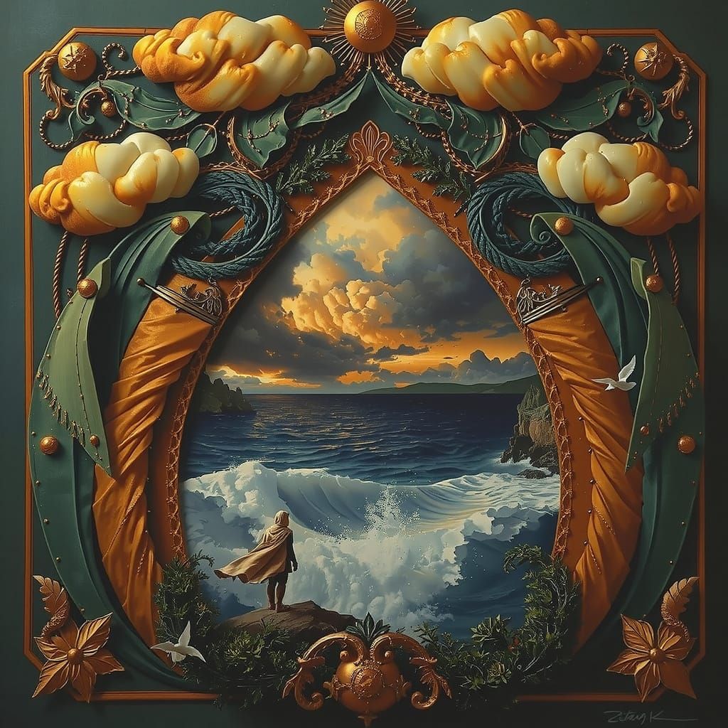 Lone Figure Overlooking Ocean in Romanticism Style