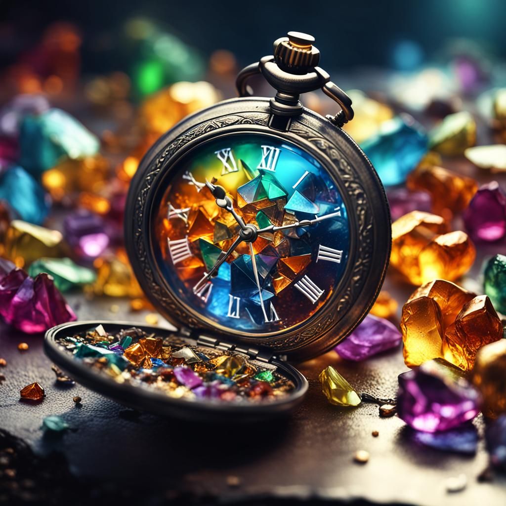 Colorful Glass Pocket Watch with Ornate Details