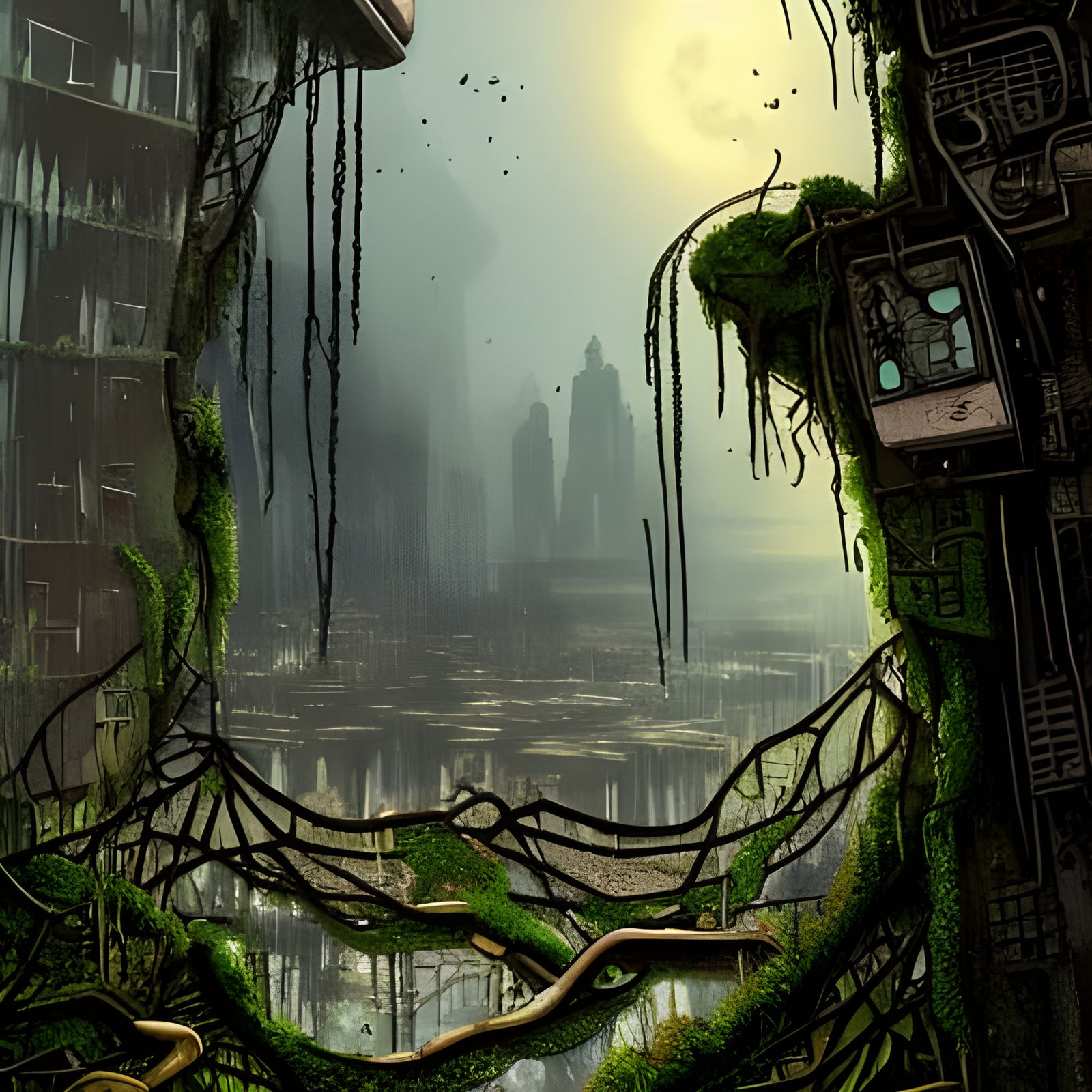 Post-Apocalyptic Steampunk Landscape with Mythological Eleme...