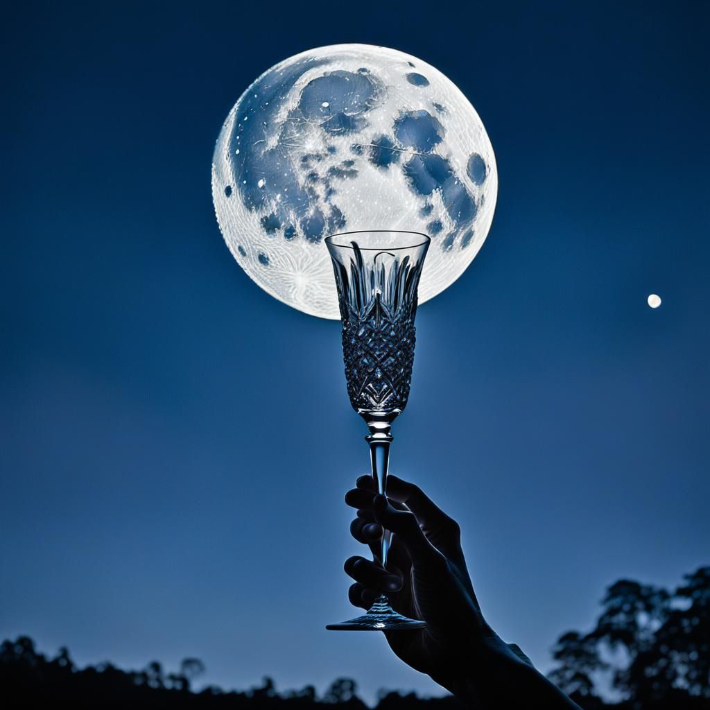 Hand Holding Moon in Goblet: Ethereal Night Scene