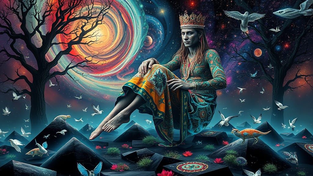 Mystical Prince with Tribal Patterns in Bio-Art Collage