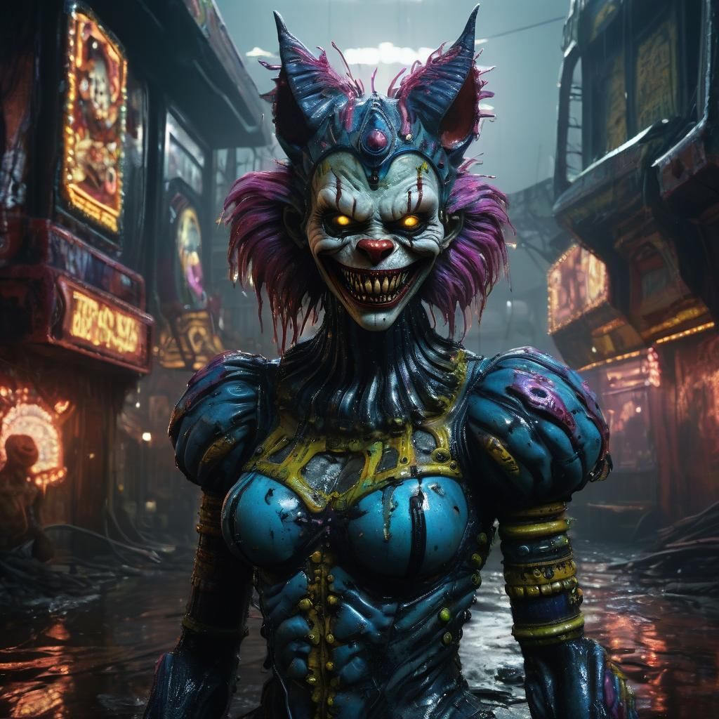Grotesque Zombie Monkey Clown Cat in Sci-Fi Art