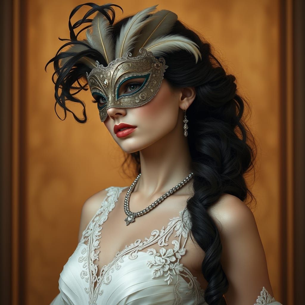 Ethereal Masquerade Beauty in Art Nouveau Style